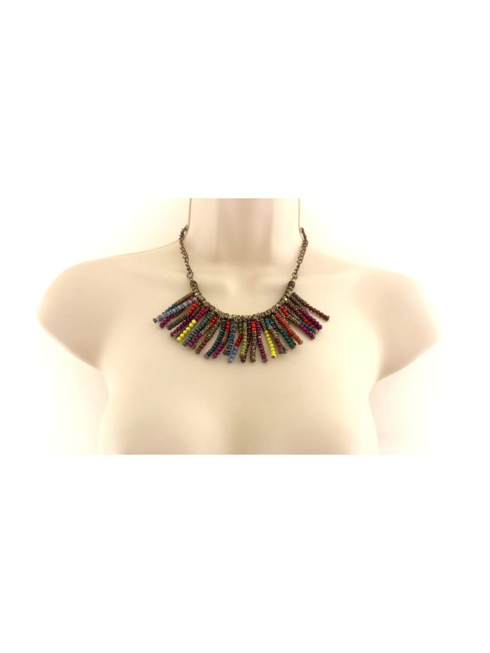 Multicolor Beaded Statement Necklace Gold Jewelry Crystals Wedding Special Event